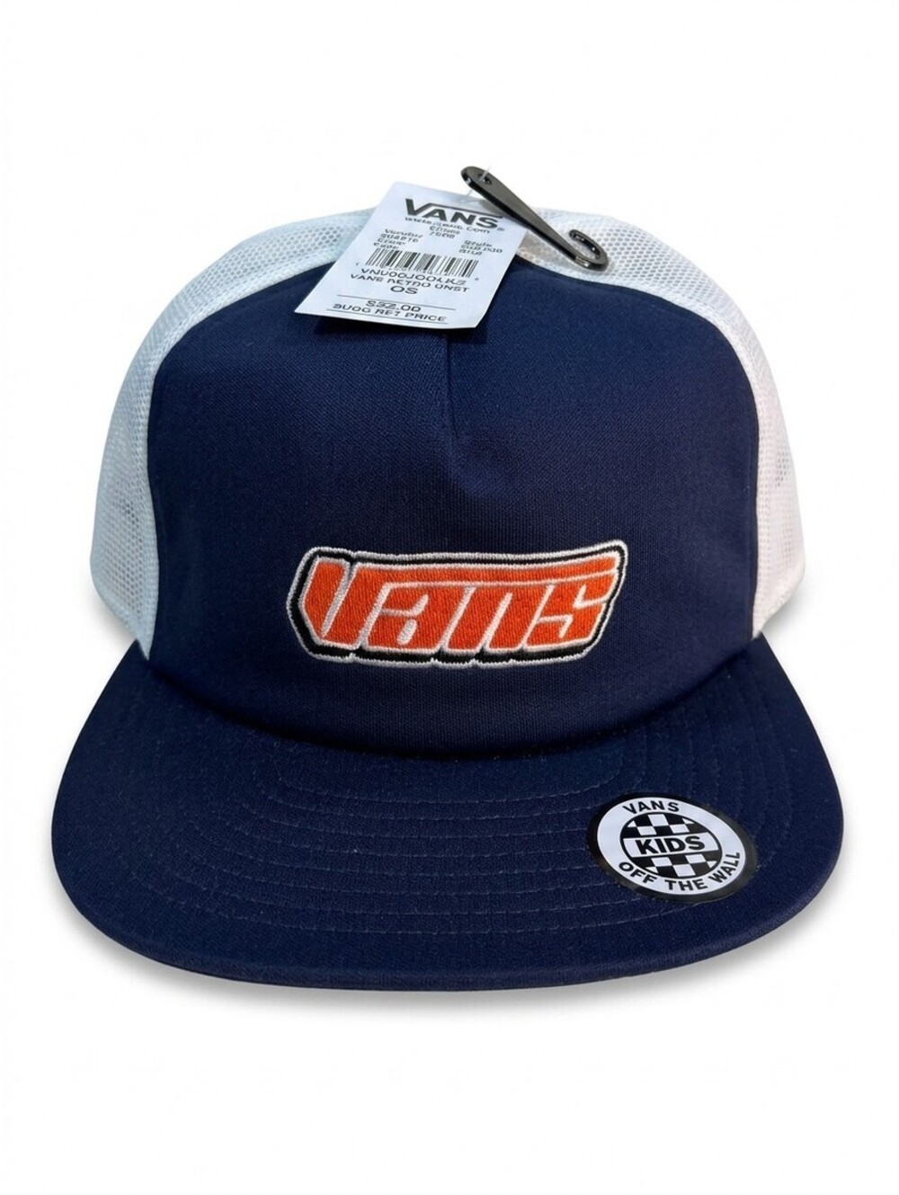 Vans Retro Unstructured Trucker Cap Hat Kids OS Navy Blue White Orange Snapback